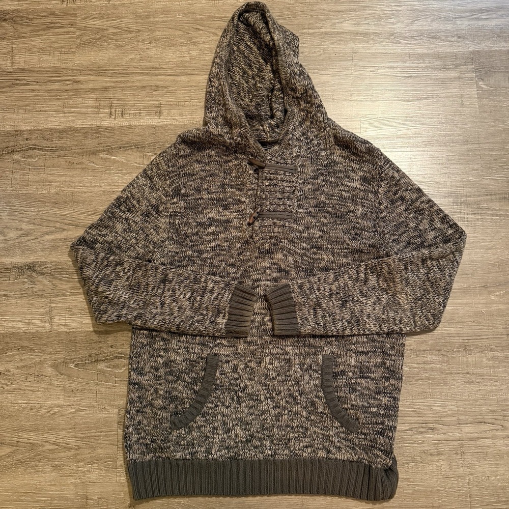 Birch Black Knit Hooded Pullover Sweater Brown Size L Hoodie